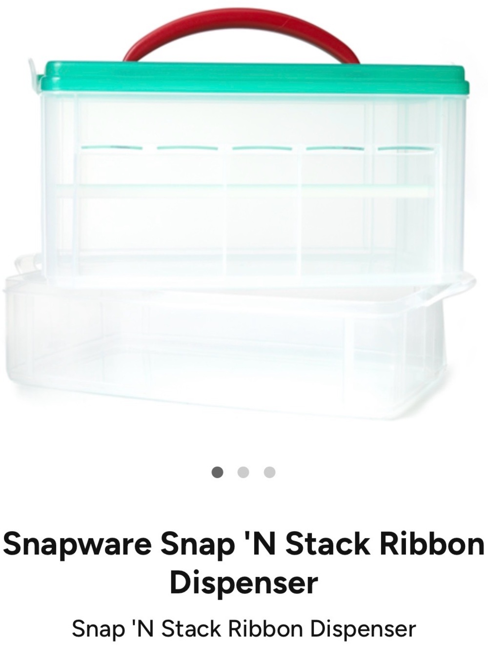 152- Snap 'N Stack Ribbon Organizer - Clear with green Lid and Red Handle